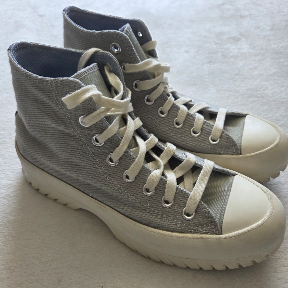 Converse High Top Canvas Lugged platform Sneakers in Light Gray and Cream